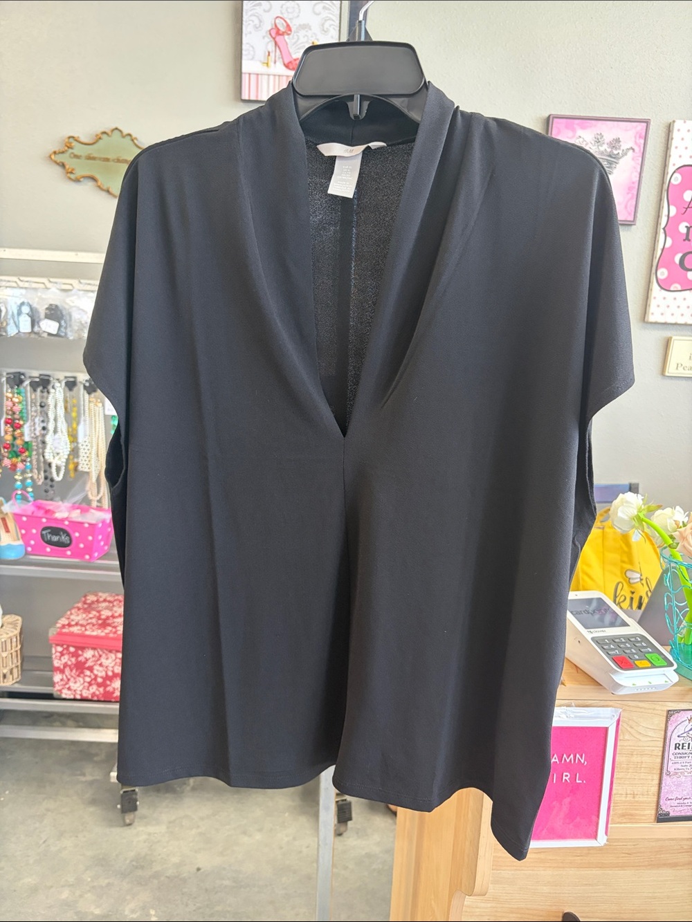 H&M Black V-Neck Short Sleeve Blouse